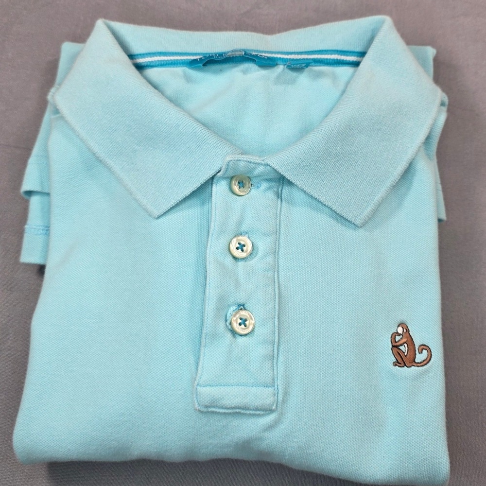Tori Richard Honolulu Mens XL Light Blue Polo Shirt Embroidered Monkey Logo